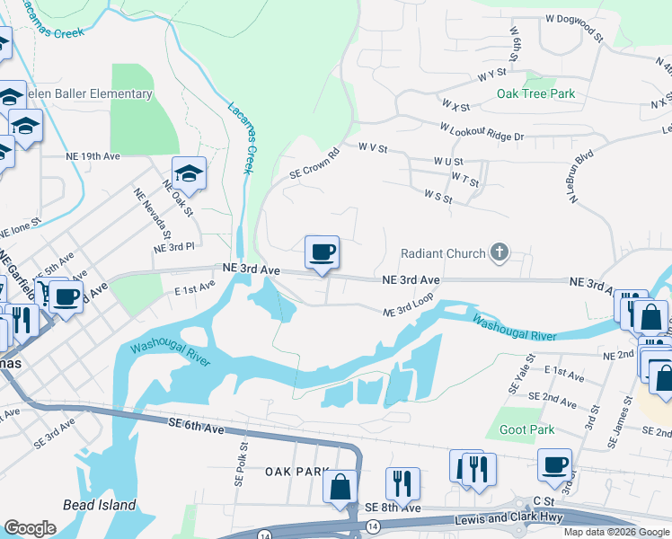 map of restaurants, bars, coffee shops, grocery stores, and more near 522 Province Drive in Camas