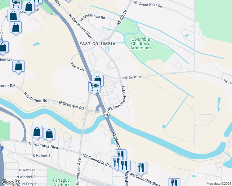 map of restaurants, bars, coffee shops, grocery stores, and more near 9000 Northeast Martin Luther King Junior Boulevard in Portland