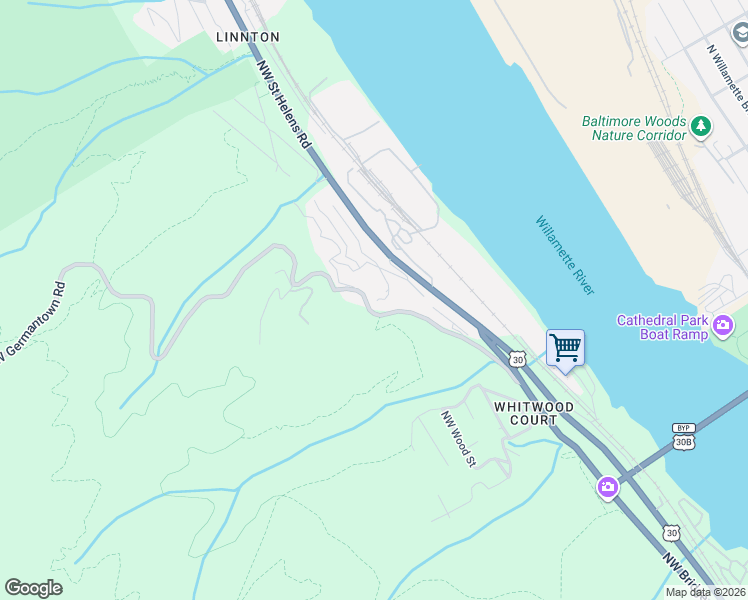 map of restaurants, bars, coffee shops, grocery stores, and more near 9421 Northwest Germantown Road in Portland