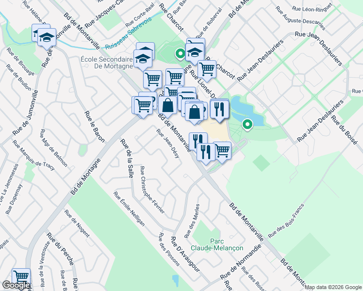 map of restaurants, bars, coffee shops, grocery stores, and more near 1040 Boulevard de Montarville in Boucherville