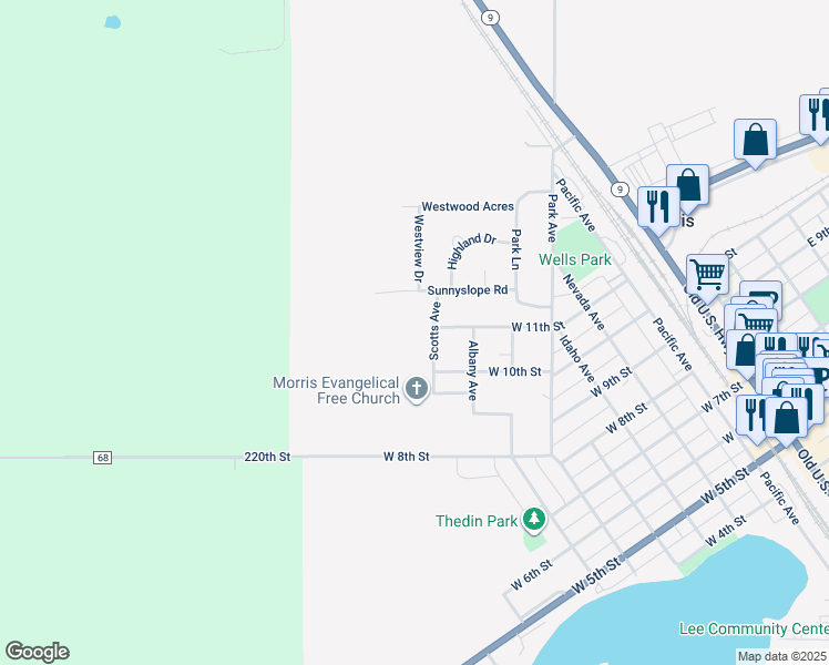 map of restaurants, bars, coffee shops, grocery stores, and more near 4 Westview Drive in Morris