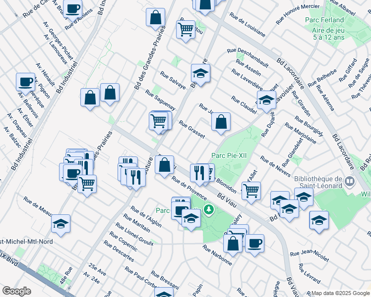 map of restaurants, bars, coffee shops, grocery stores, and more near in Montreal