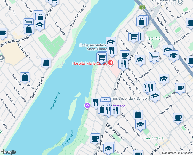 map of restaurants, bars, coffee shops, grocery stores, and more near 3375 Boulevard Gouin Est in Montréal