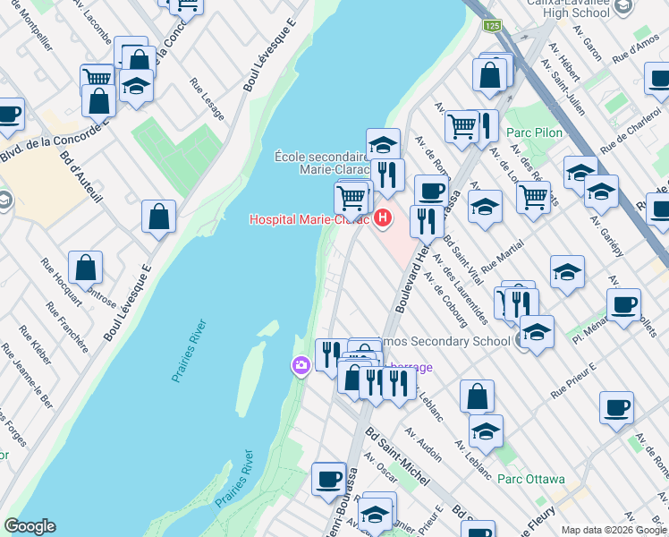 map of restaurants, bars, coffee shops, grocery stores, and more near 3375 Boulevard Gouin Est in Montréal