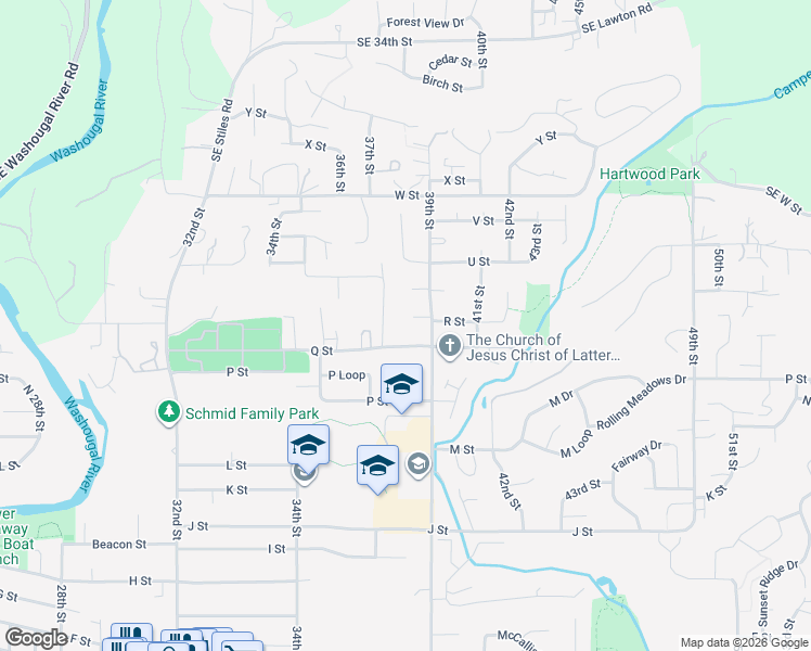 map of restaurants, bars, coffee shops, grocery stores, and more near 3713 R Circle in Washougal