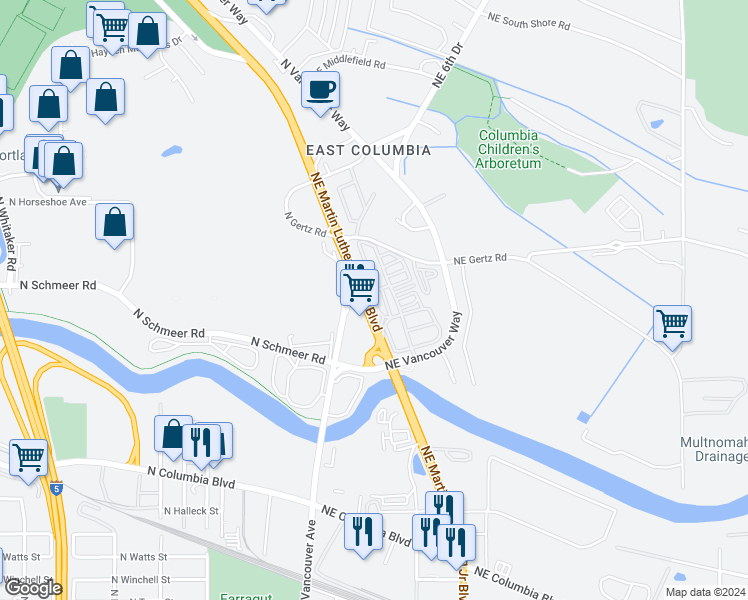 map of restaurants, bars, coffee shops, grocery stores, and more near 244 Fox Run in Portland