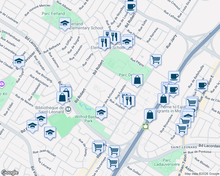 map of restaurants, bars, coffee shops, grocery stores, and more near 8250 Rue des Sables in Montréal