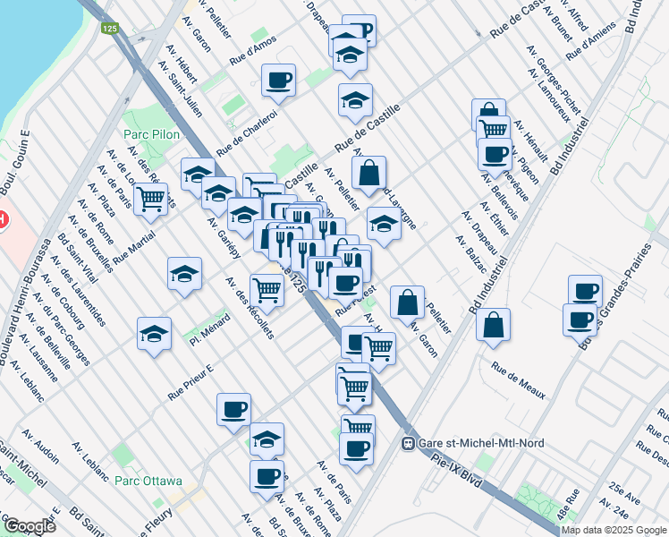 map of restaurants, bars, coffee shops, grocery stores, and more near in Montreal
