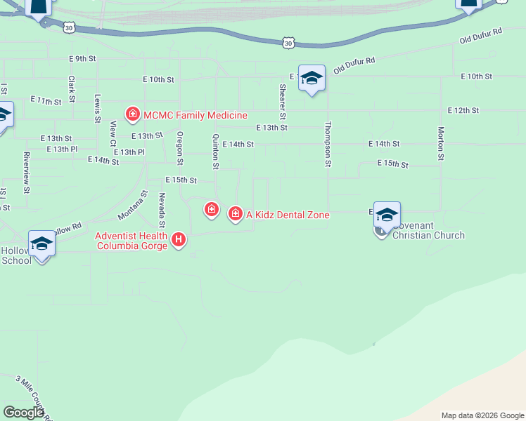 map of restaurants, bars, coffee shops, grocery stores, and more near 1901 Golden Way in The Dalles