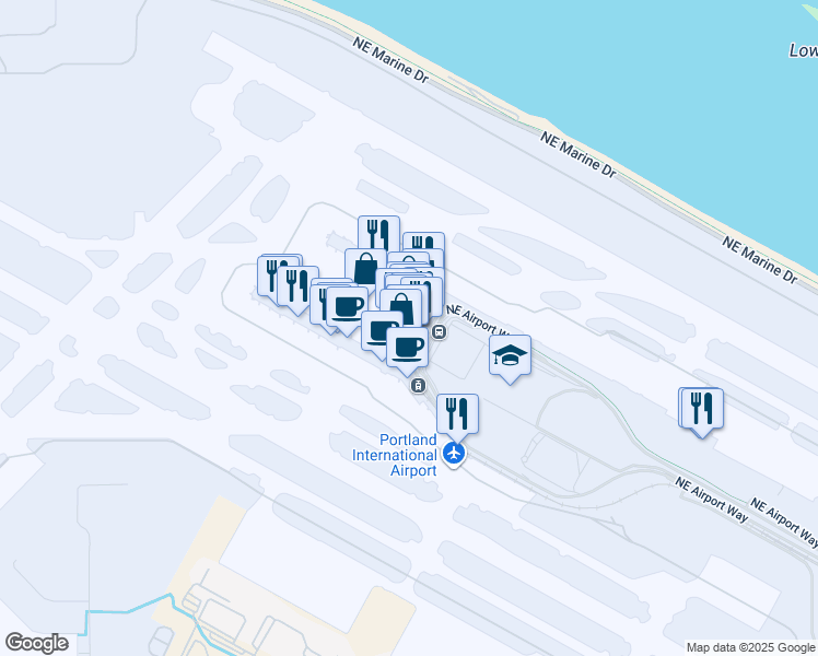 map of restaurants, bars, coffee shops, grocery stores, and more near 7000 Northeast Airport Way in Portland