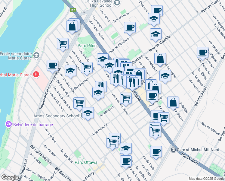 map of restaurants, bars, coffee shops, grocery stores, and more near 3958 Rue Monselet in Montréal