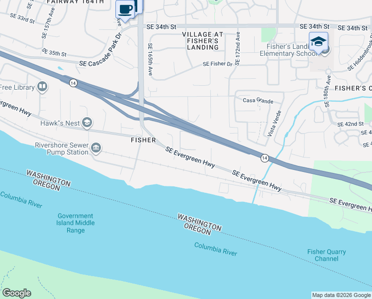 map of restaurants, bars, coffee shops, grocery stores, and more near 16723 Southeast 44th Circle in Vancouver