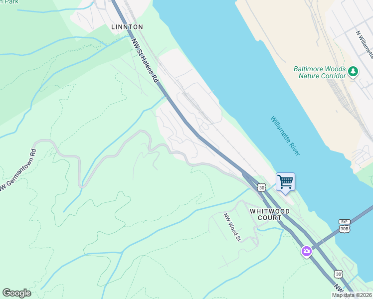 map of restaurants, bars, coffee shops, grocery stores, and more near 9505 Northwest Germantown Road in Portland