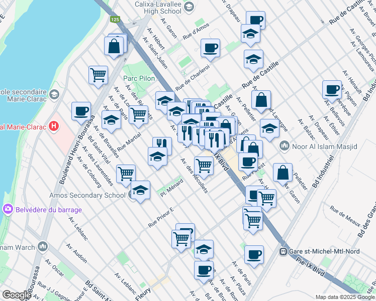 map of restaurants, bars, coffee shops, grocery stores, and more near 3962 Rue Monselet in Montréal