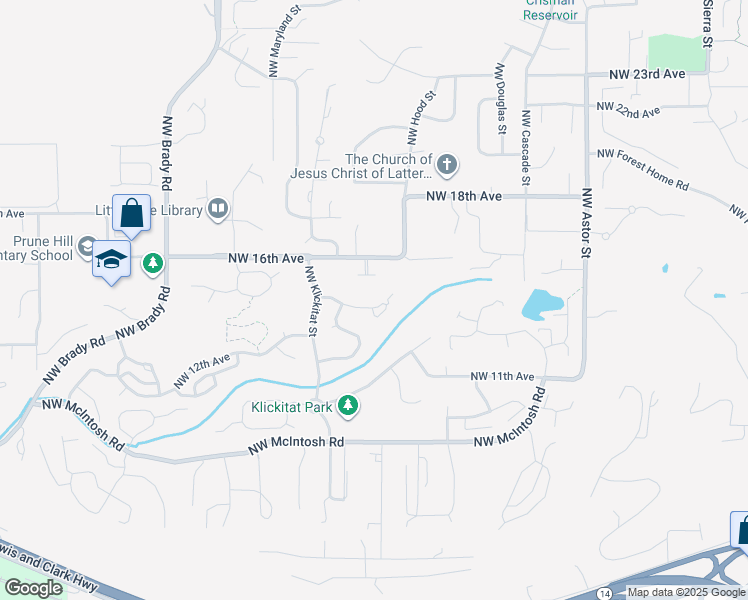 map of restaurants, bars, coffee shops, grocery stores, and more near 3345 Northwest 14th Avenue in Camas