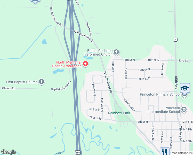 map of restaurants, bars, coffee shops, grocery stores, and more near 1505 17th Street North in Princeton