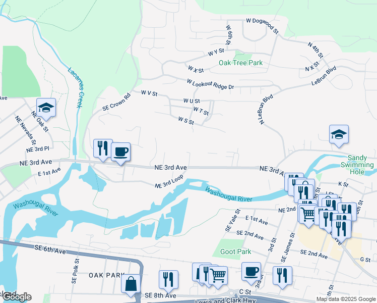 map of restaurants, bars, coffee shops, grocery stores, and more near 405 Northeast Wedgewood Court in Camas