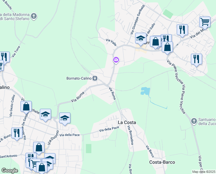 map of restaurants, bars, coffee shops, grocery stores, and more near 51 Via Roma in Bornato