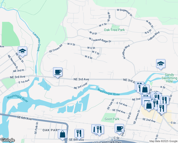 map of restaurants, bars, coffee shops, grocery stores, and more near 405 Northeast Wedgewood Court in Camas