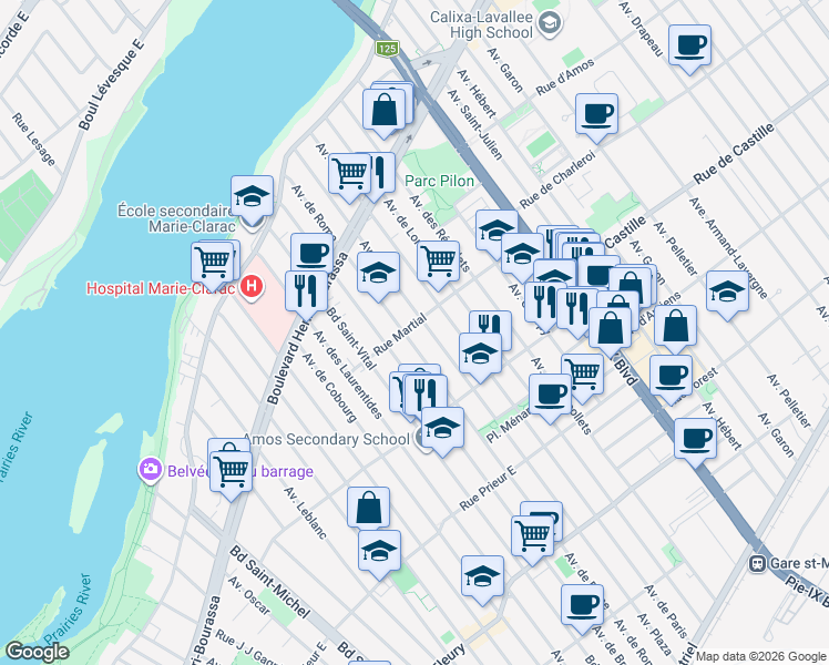 map of restaurants, bars, coffee shops, grocery stores, and more near 3772 Rue Martial in Montréal