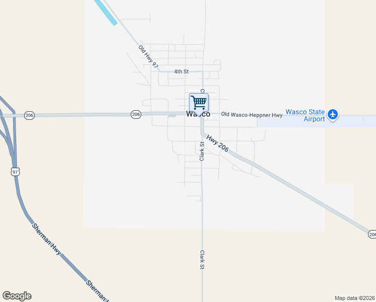 map of restaurants, bars, coffee shops, grocery stores, and more near 1215 Biggs Street in Wasco