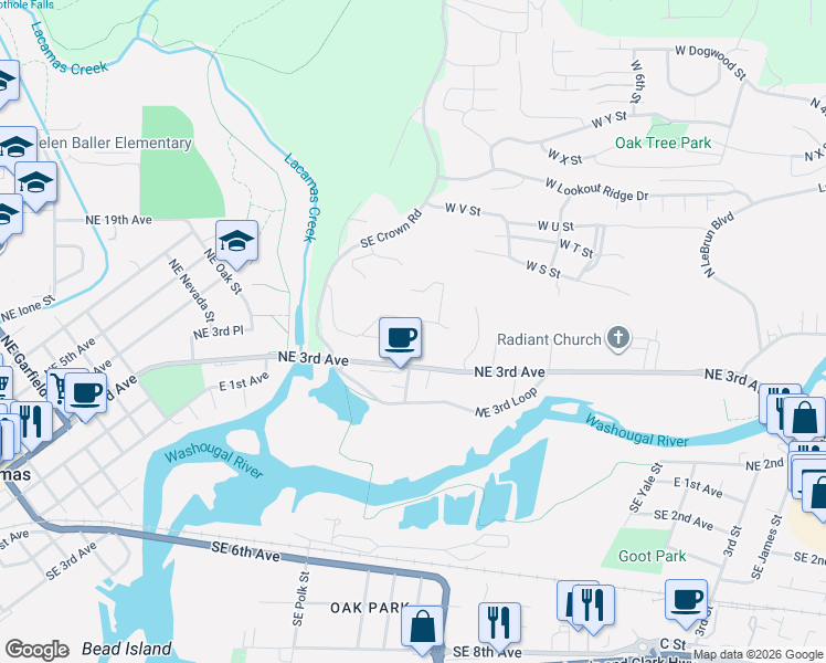 map of restaurants, bars, coffee shops, grocery stores, and more near 520 Northeast Province Drive in Camas