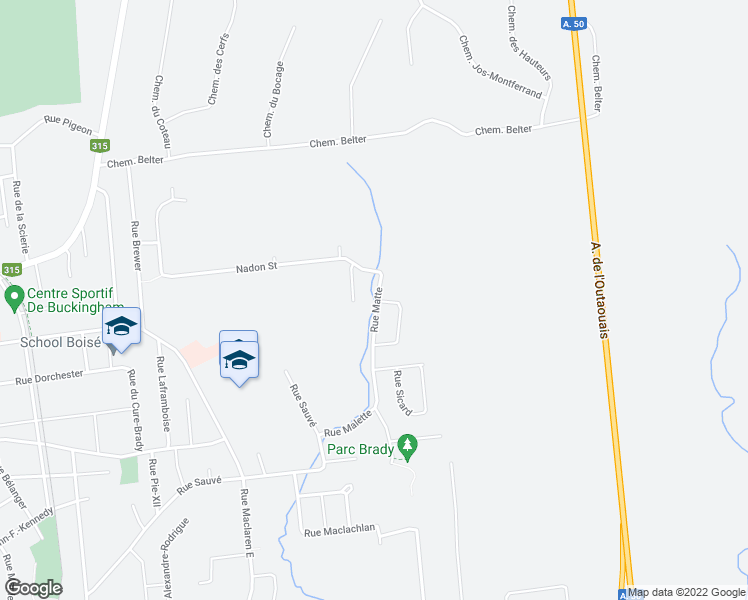 map of restaurants, bars, coffee shops, grocery stores, and more near 553 Rue Matte in Gatineau