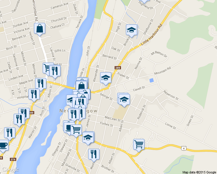 map of restaurants, bars, coffee shops, grocery stores, and more near 60 Almont Avenue in New Glasgow