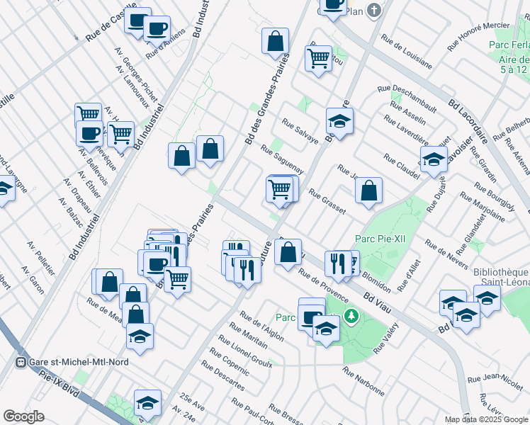 map of restaurants, bars, coffee shops, grocery stores, and more near 5014 Rue Francois Premier in Montréal