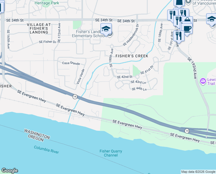 map of restaurants, bars, coffee shops, grocery stores, and more near 4320 Southeast 179th Court in Vancouver