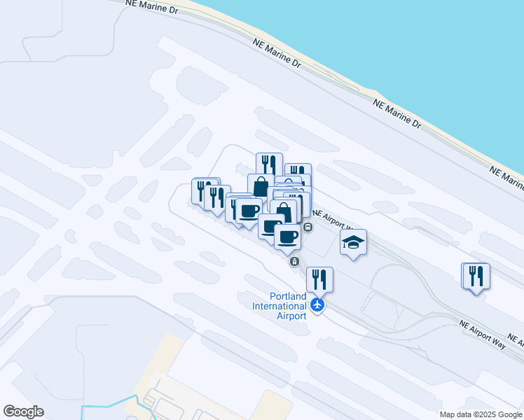 map of restaurants, bars, coffee shops, grocery stores, and more near 7000 Northeast Airport Way in Portland