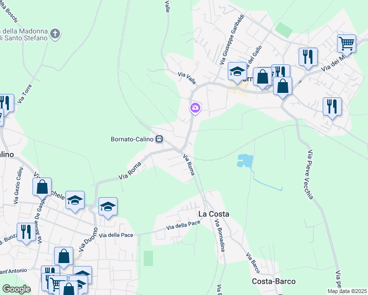 map of restaurants, bars, coffee shops, grocery stores, and more near 51 Via Roma in Bornato