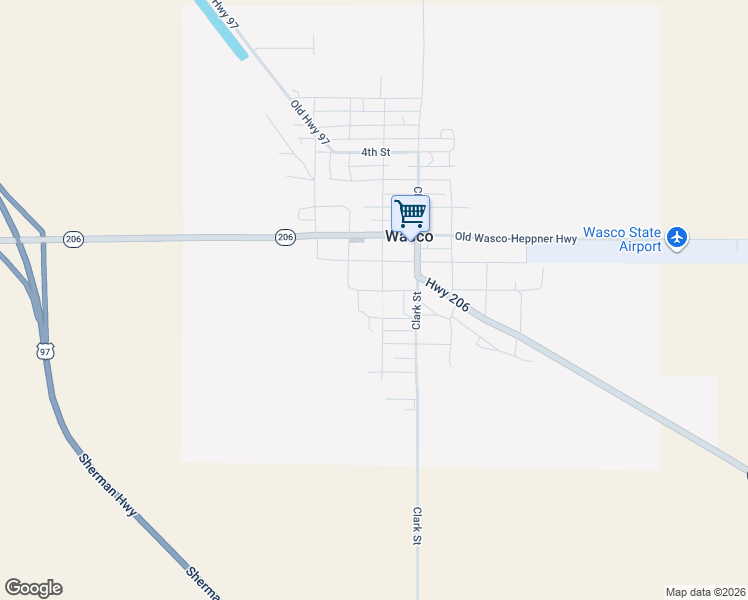 map of restaurants, bars, coffee shops, grocery stores, and more near 1215 Biggs Street in Wasco