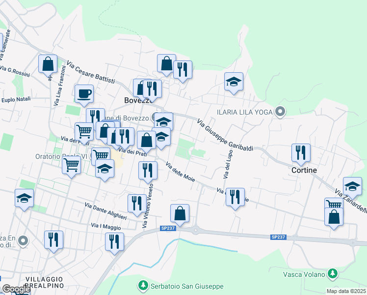 map of restaurants, bars, coffee shops, grocery stores, and more near 11 Via del Camposanto in Bovezzo