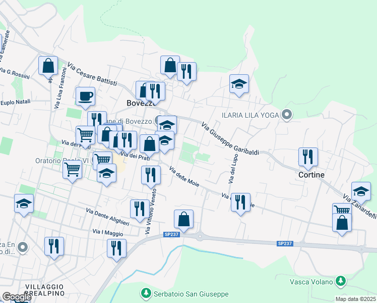 map of restaurants, bars, coffee shops, grocery stores, and more near 11 Via del Camposanto in Bovezzo