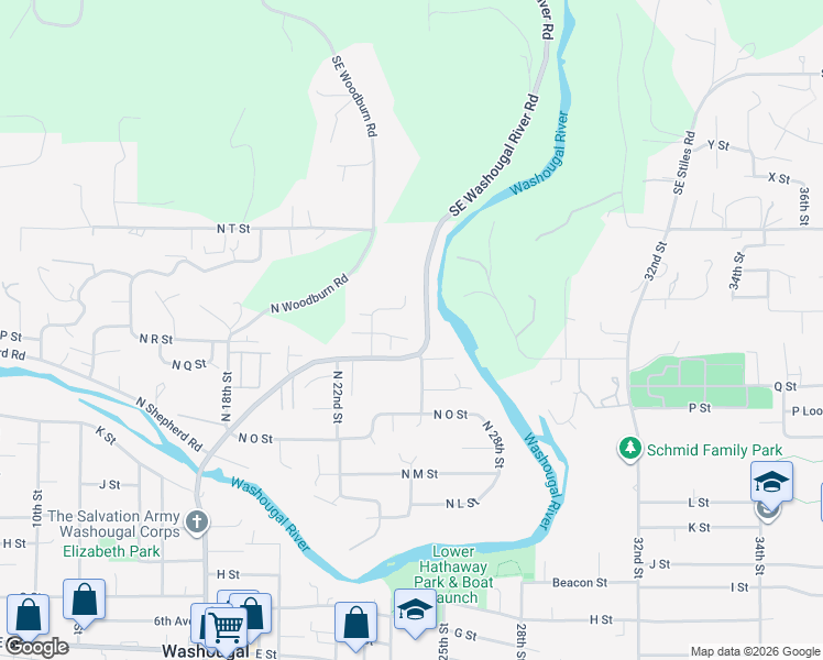 map of restaurants, bars, coffee shops, grocery stores, and more near 2465 North Washougal River Road in Washougal