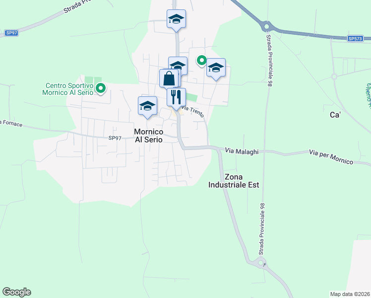 map of restaurants, bars, coffee shops, grocery stores, and more near 7 Via Guglielmo Marconi in Mornico Al Serio