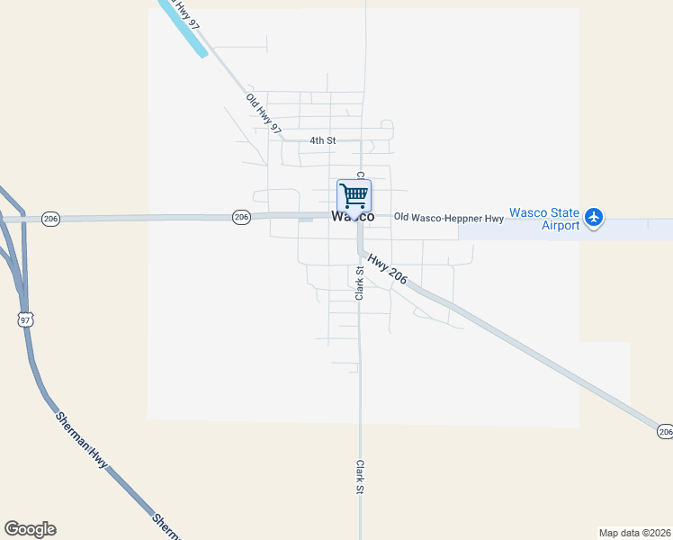 map of restaurants, bars, coffee shops, grocery stores, and more near 1215 Biggs Street in Wasco
