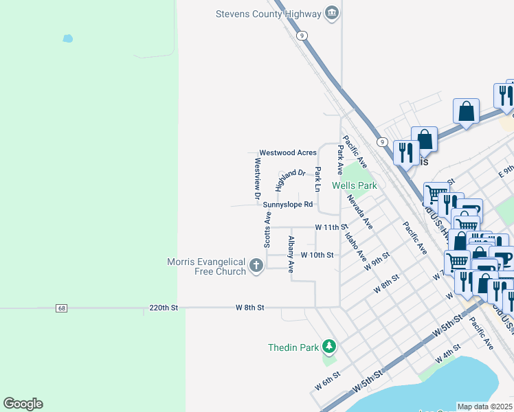 map of restaurants, bars, coffee shops, grocery stores, and more near 4 Westview Drive in Morris