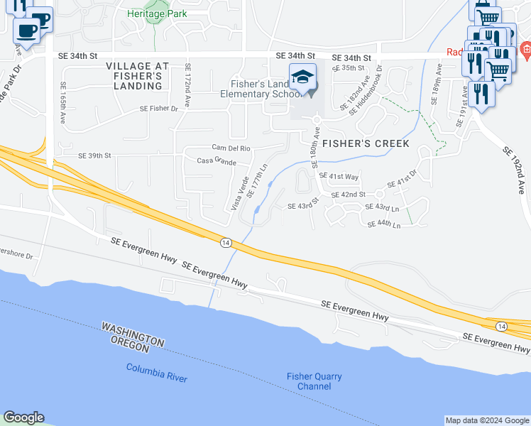 map of restaurants, bars, coffee shops, grocery stores, and more near 4318 Southeast 178th Place in Vancouver