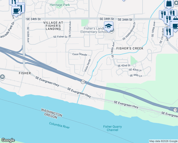 map of restaurants, bars, coffee shops, grocery stores, and more near 4337 Southeast 177th Lane in Vancouver