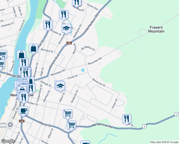 map of restaurants, bars, coffee shops, grocery stores, and more near 166 Reservoir Street in New Glasgow