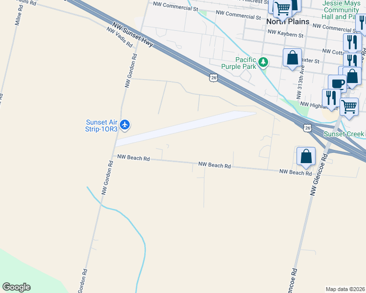map of restaurants, bars, coffee shops, grocery stores, and more near 32495 Northwest Beach Road in Hillsboro