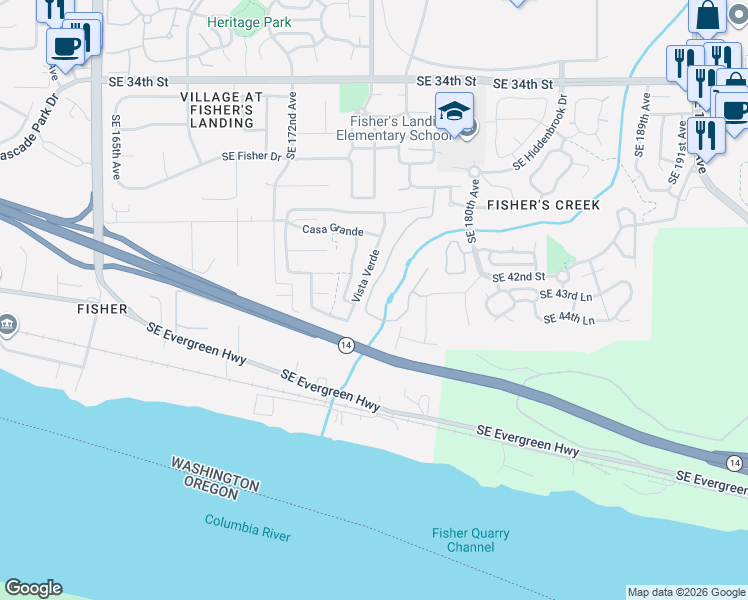 map of restaurants, bars, coffee shops, grocery stores, and more near 4333 Southeast 177th Lane in Vancouver