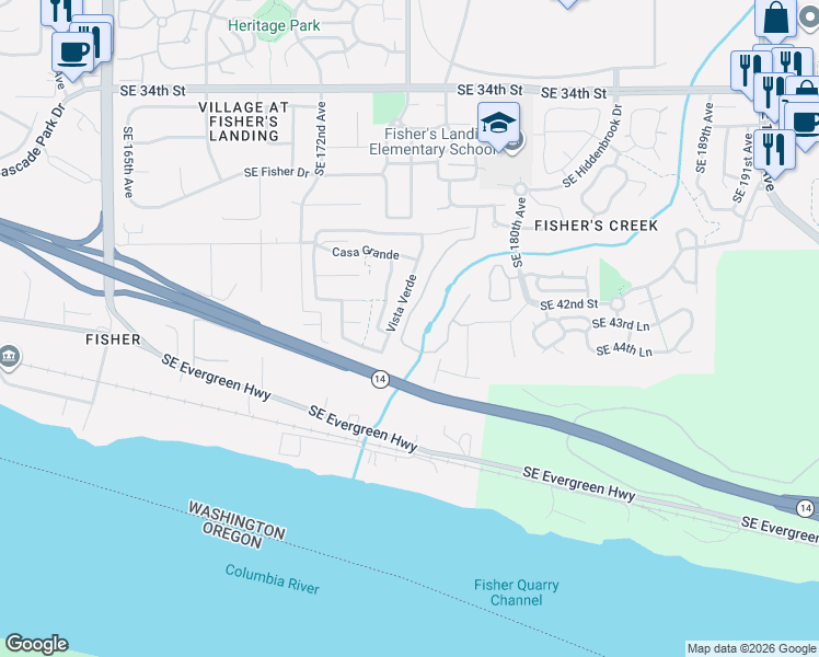 map of restaurants, bars, coffee shops, grocery stores, and more near 4333 Southeast 177th Lane in Vancouver