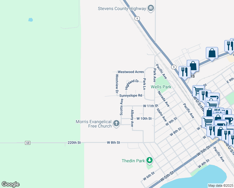 map of restaurants, bars, coffee shops, grocery stores, and more near 4 Westview Drive in Morris