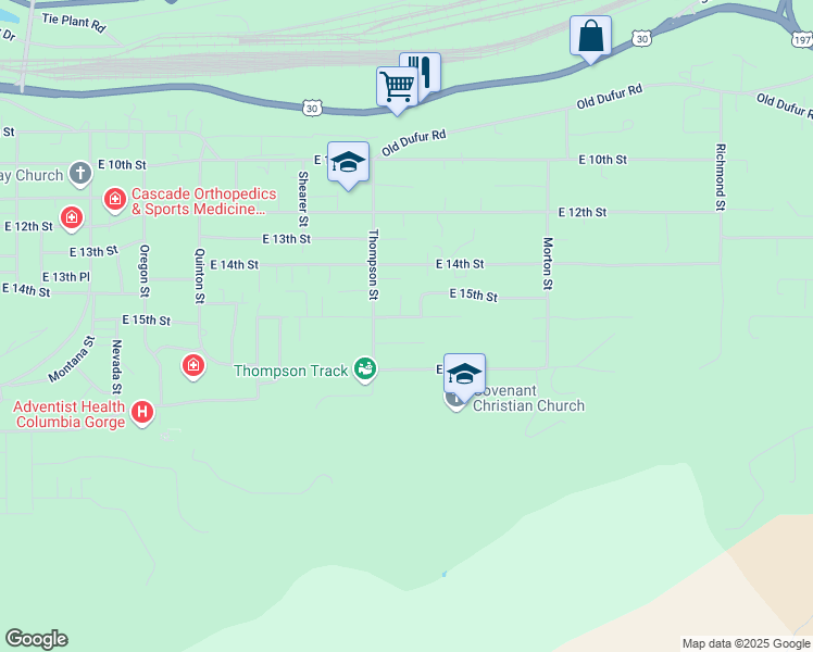 map of restaurants, bars, coffee shops, grocery stores, and more near 2415 East 16th Street in The Dalles