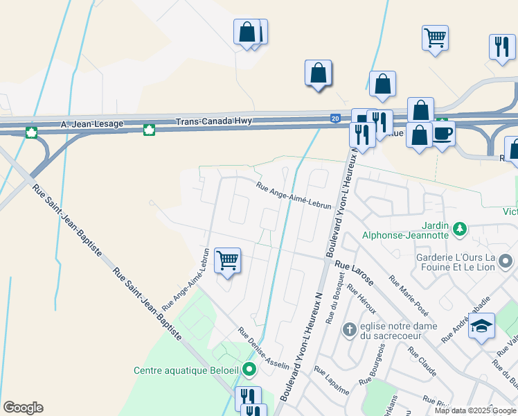 map of restaurants, bars, coffee shops, grocery stores, and more near 1145 Rue Léa-Lafontaine in Beloeil