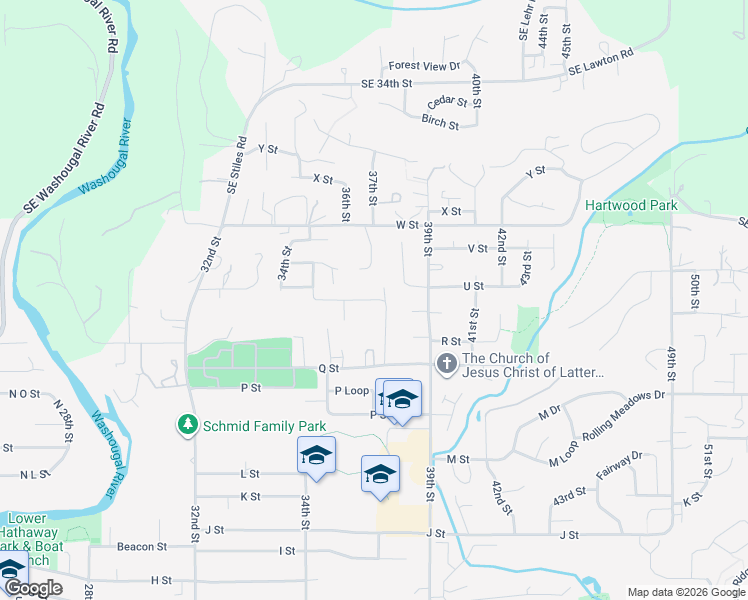 map of restaurants, bars, coffee shops, grocery stores, and more near 3698 U Street in Washougal