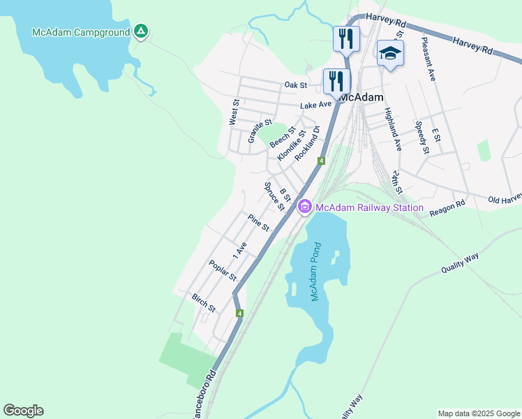 map of restaurants, bars, coffee shops, grocery stores, and more near in McAdam